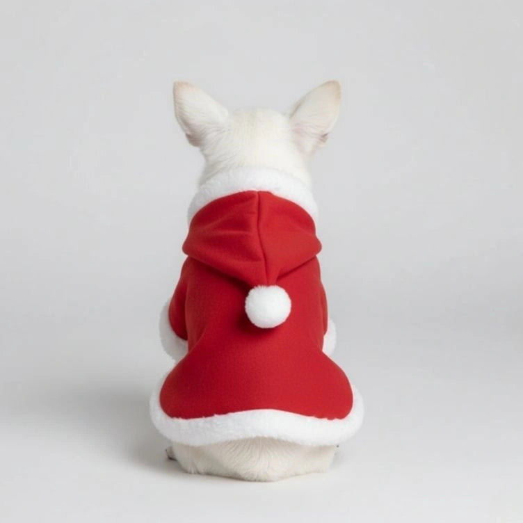 Christmas Santa Pet Cloak Warm Plush Dog Cape with Hat
