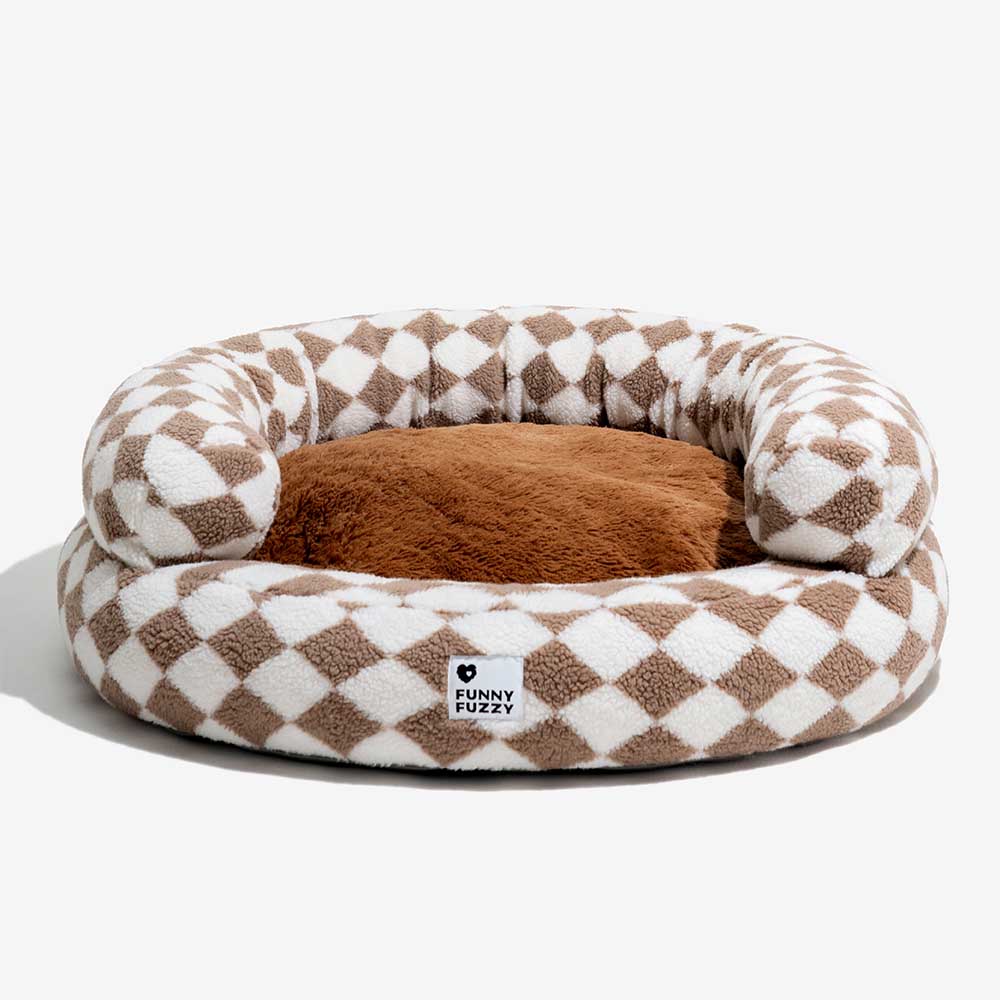 Lit pour chien Donut avec traversin lavable Argyle classique - Cosy Haven