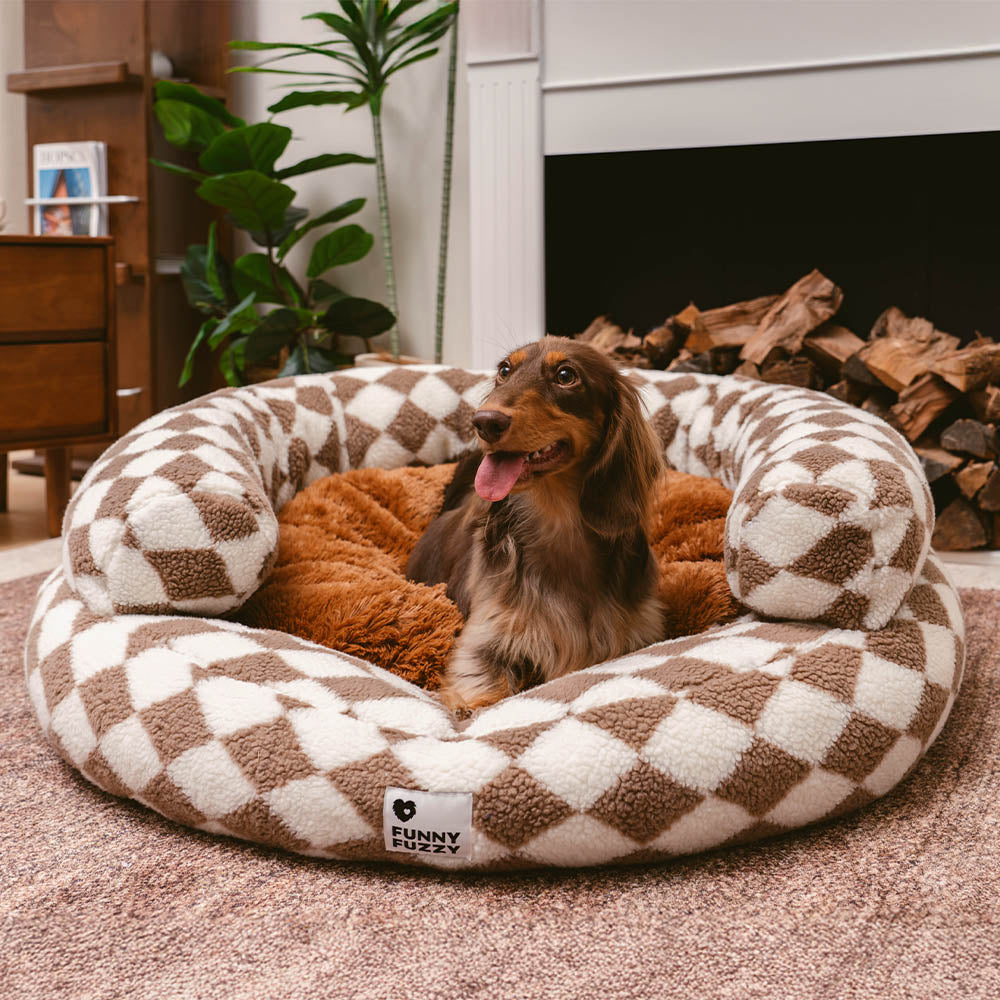 Klassisches, waschbares Donut-Hundebett mit Argyle-Muster – Cozy Haven