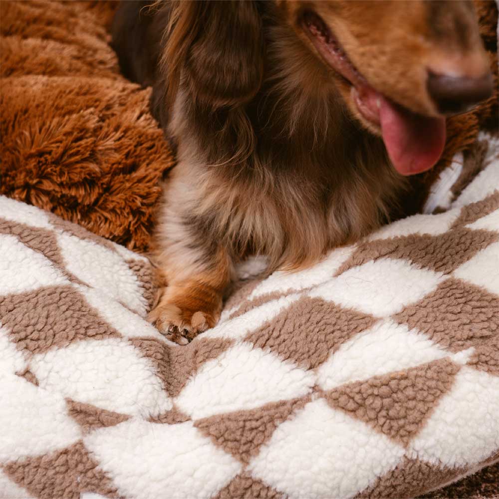 Lit pour chien Donut avec traversin lavable Argyle classique - Cosy Haven