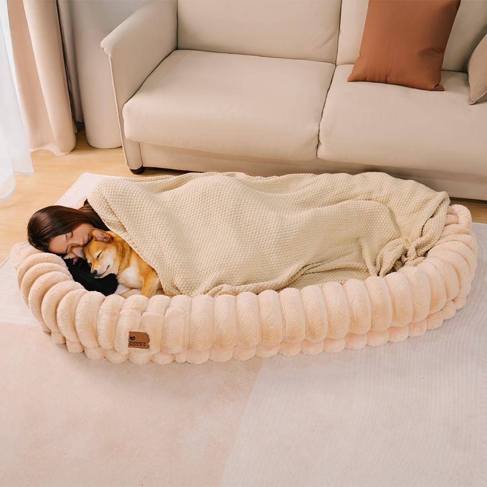 Plush Fluffy Large Orthopedic Human-Dog Bolster Bed