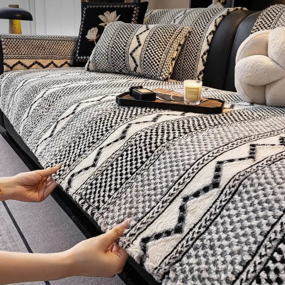 Chenille Art Corrugated Breatable No-Slip Couch Cover Coach