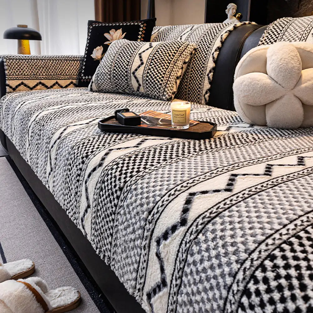 Chenille Art Corrugated Breatable No-Slip Couch Cover Coach