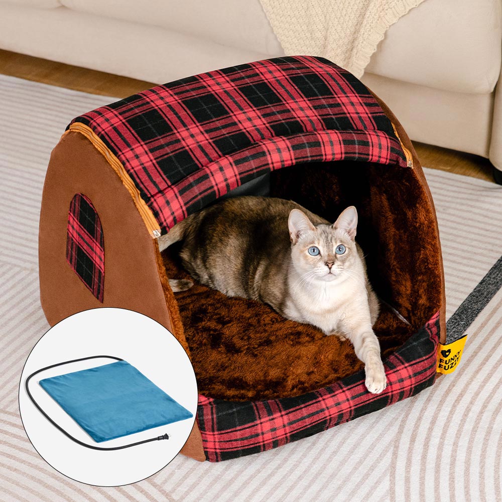 Classical Plaid House Orthopedic Cat Bed - Retreat Cabin