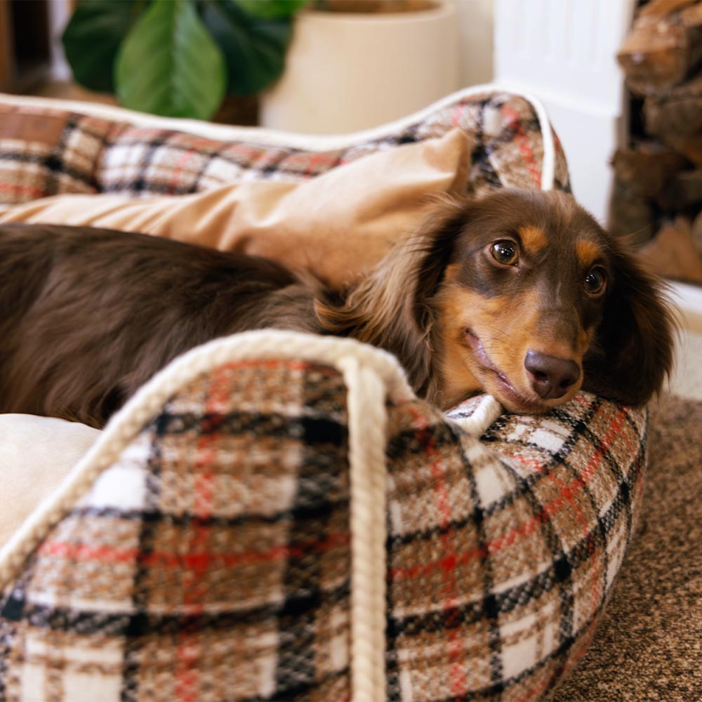 Classical Retro Plaid Removable Bolster Calming Dog Bed - Nostalgic Retreat