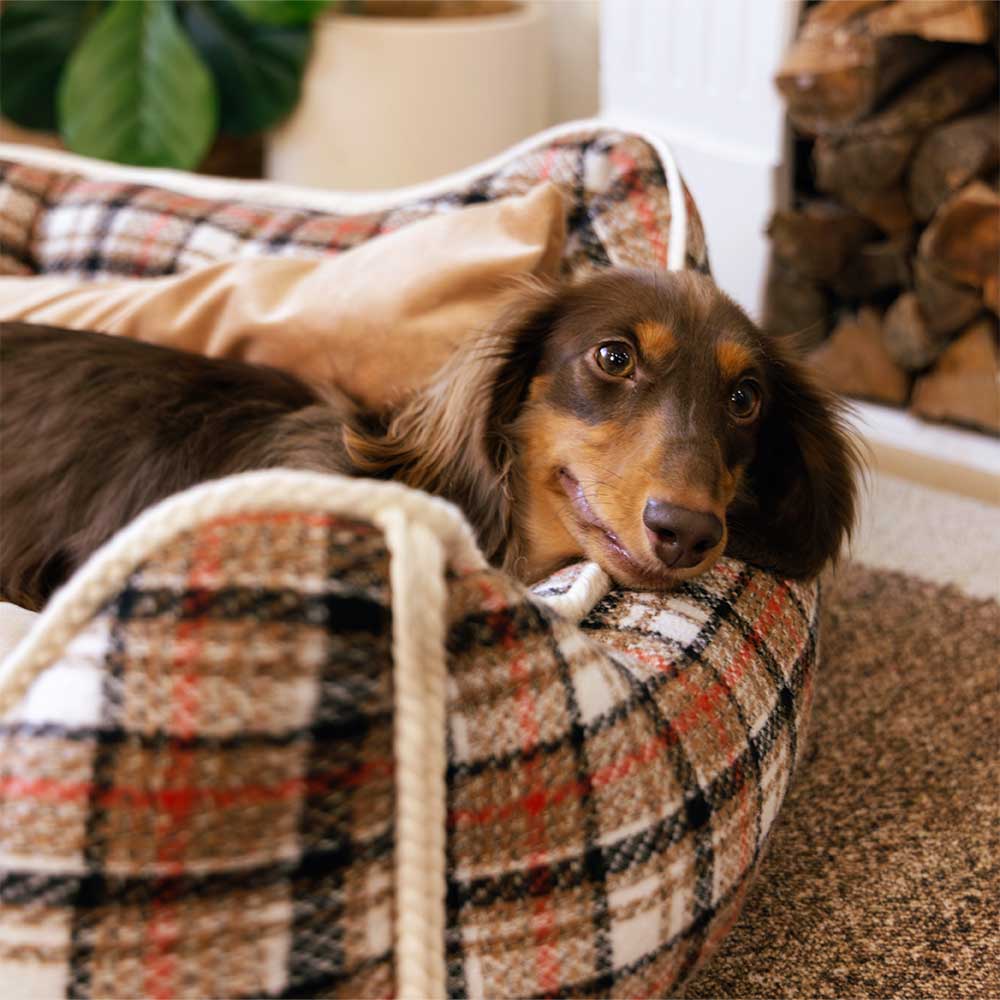 Classical Retro Plaid Removable Bolster Calming Dog Bed - Nostalgic Retreat