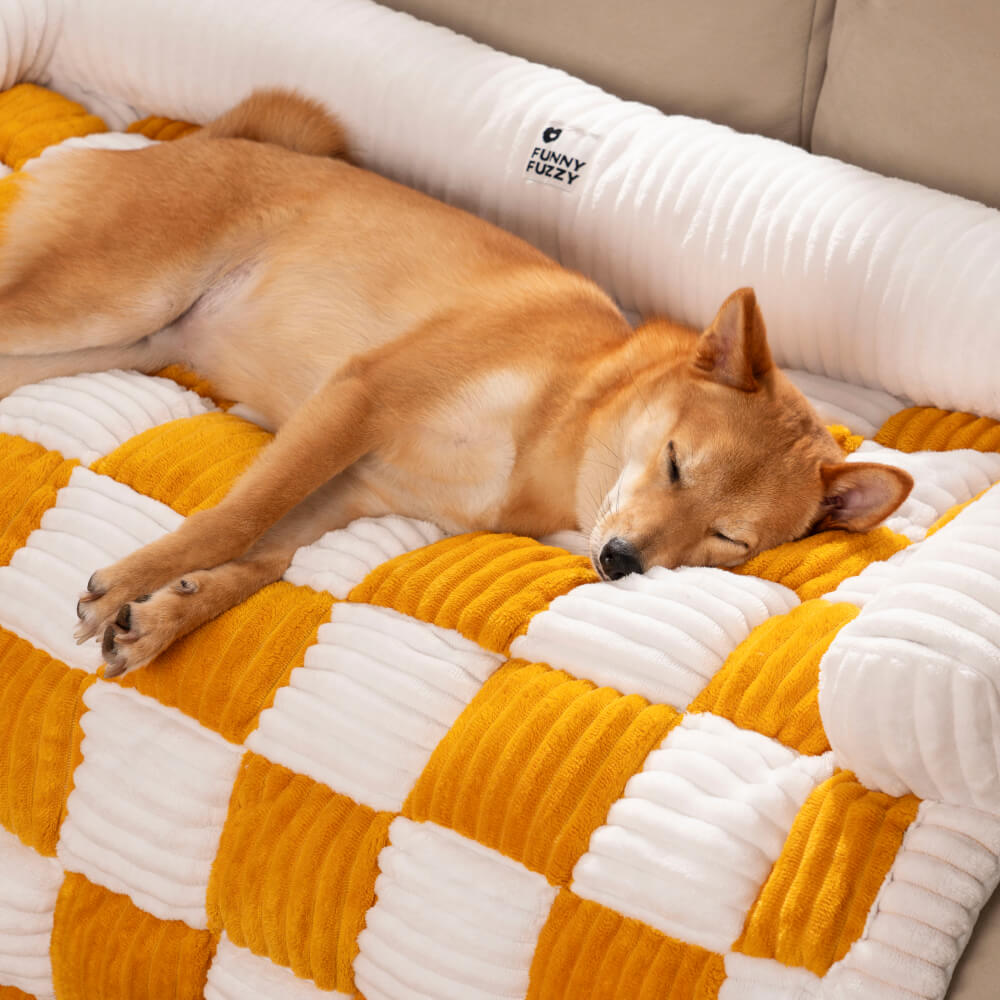 Acogedora funda de sofá protectora para muebles y alfombrilla para mascotas con retales a cuadros