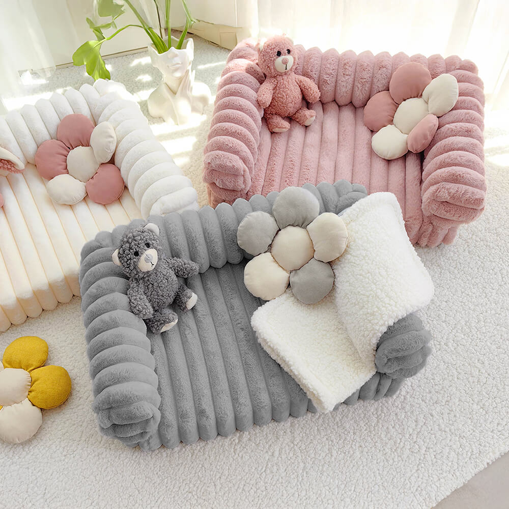 Canapé-lit orthopédique pour chien et chat, confort moelleux, crème