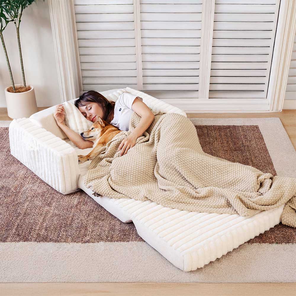 Creamy Fluffy Orthopedic Human-Dog Bolster Bed - Expandable Comfort