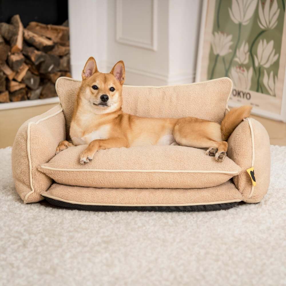 Sofá cama para perros y gatos de doble capa de lana de cordero sintética suave