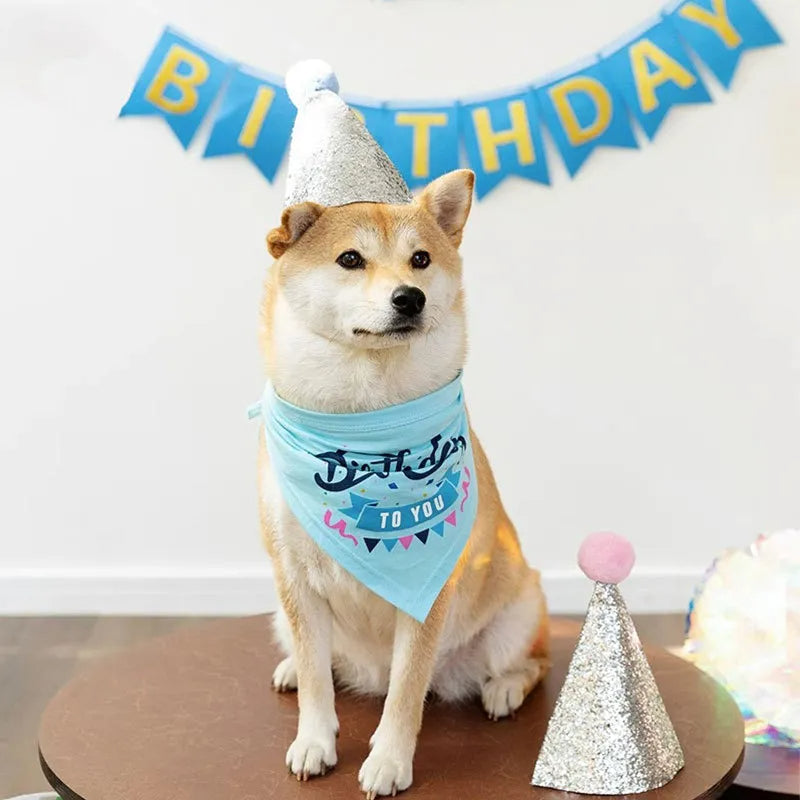 Bufanda bandana de cumpleaños para perros con sombrero y pancarta Set de fiesta de cumpleaños para perros