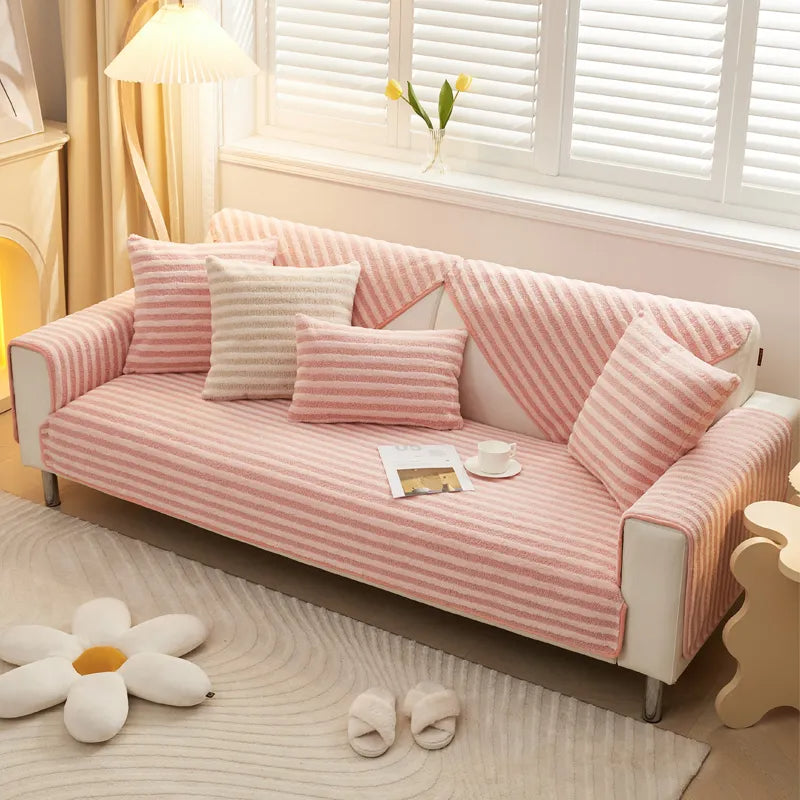 Funda de sofá antideslizante a rayas Double Warmth Comfort