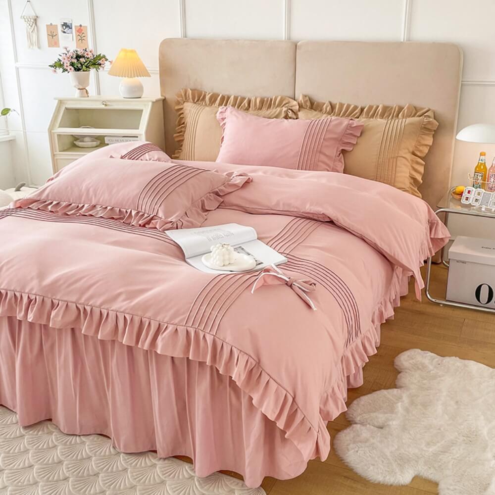 Elegant Bow-Decorated Milk Velvet Comfort Bed Sheet Set with Bed Skirt