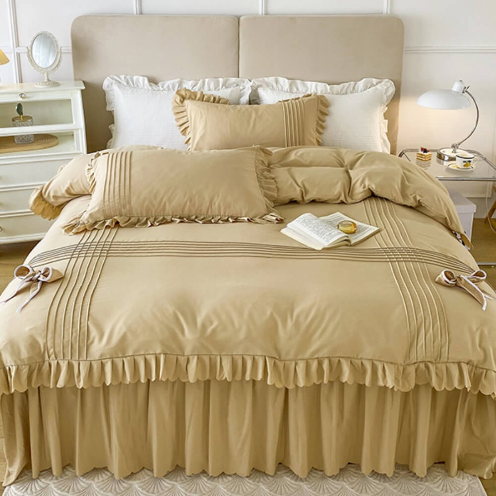 Elegant Bow-Decorated Milk Velvet Comfort Bed Sheet Set with Bed Skirt