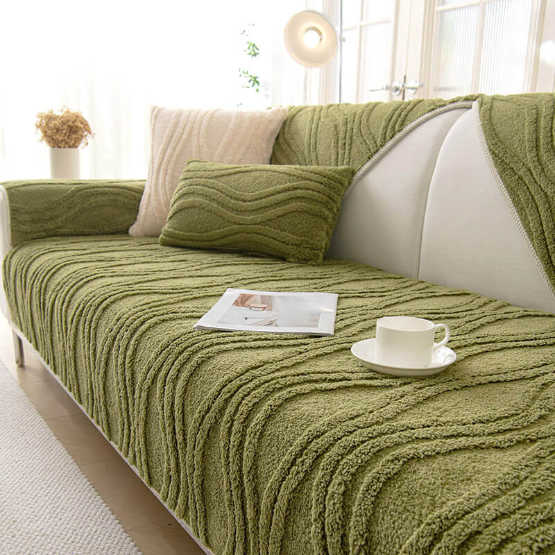 Elegante funda de sofá de felpa gruesa antideslizante con textura gris