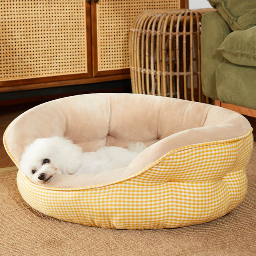 Extra Heightened Warm Surround Plaid Pet Bed Dog Calming Bed