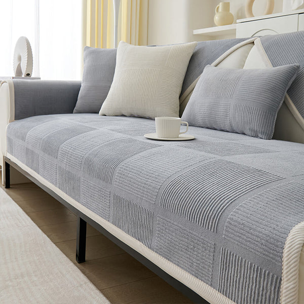Cubierta clásica de sofá de felpa de cuadrado rayado