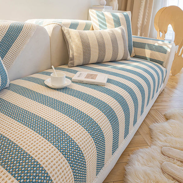 Cotton Linen Stripe Anti-scratch Furniture Protector Couch Cover