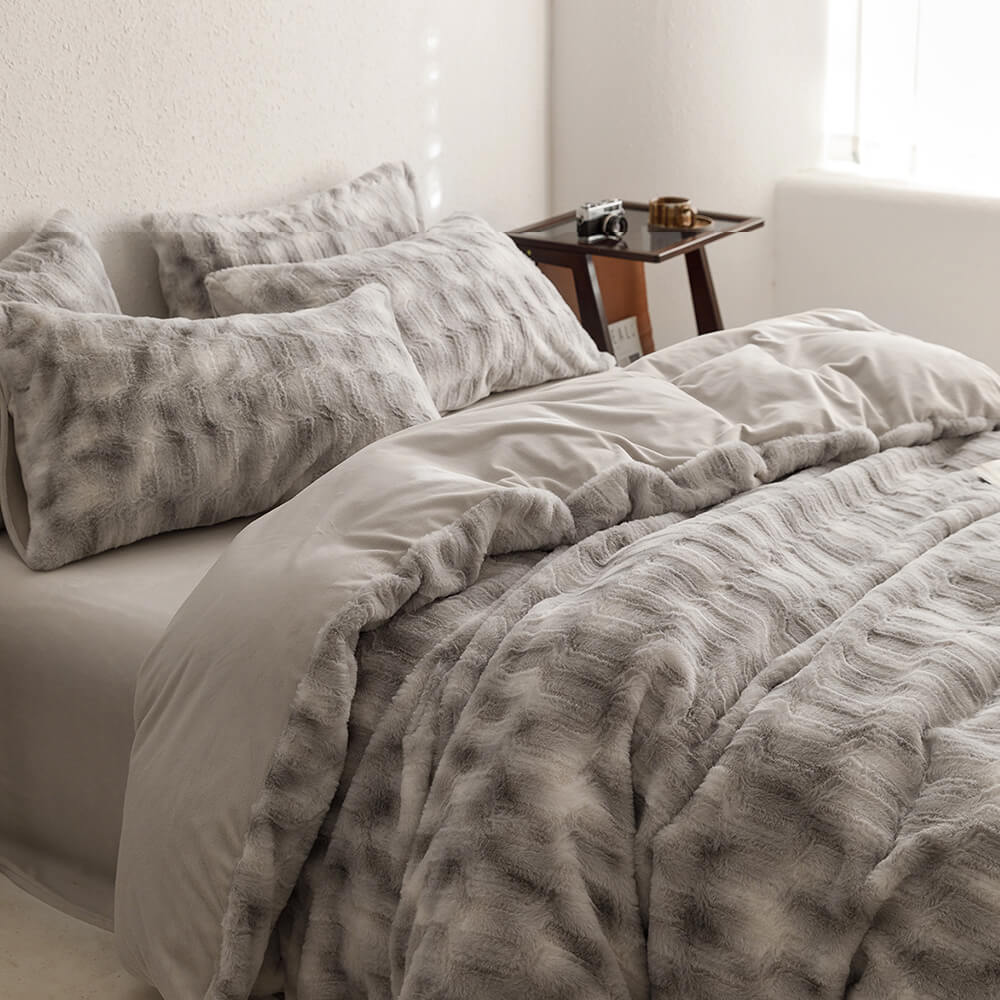 Cozy Faux Rabbit Fur Warm Textured Bed Sheet Set