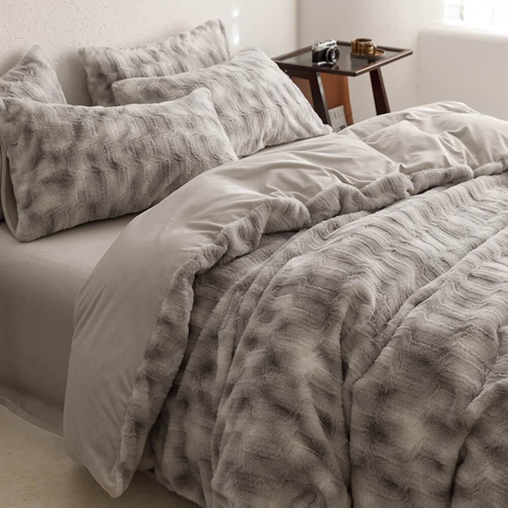 Cozy Faux Rabbit Fur Warm Textured Bed Sheet Set