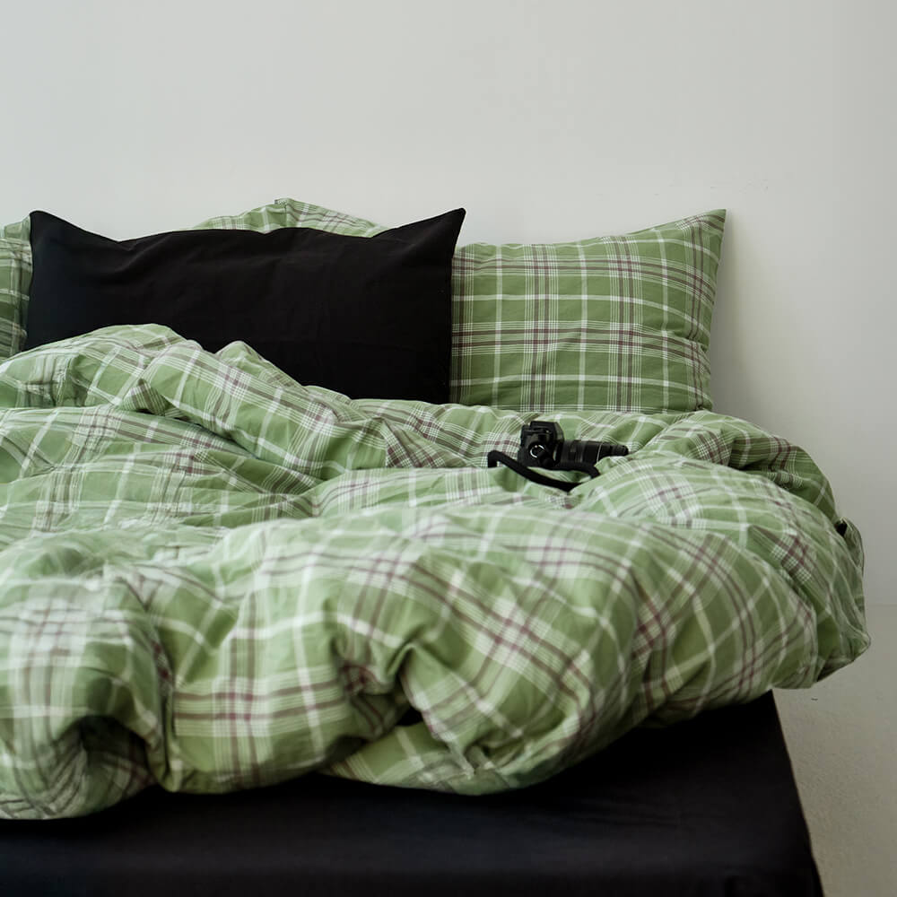 Green Plaid Soft Comfortable Cotton Bed Sheet Set