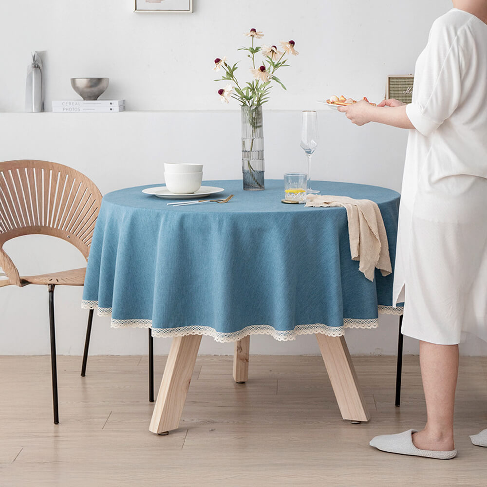 Minimalist Linen Waterproof and Oil-Resistant Easy-Care Round Tablecloth