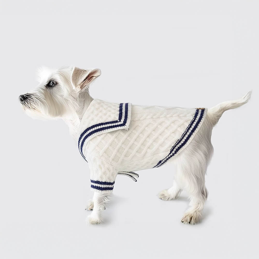 Pull pour chien en tricot style polo rayé d'inspiration marine nautique