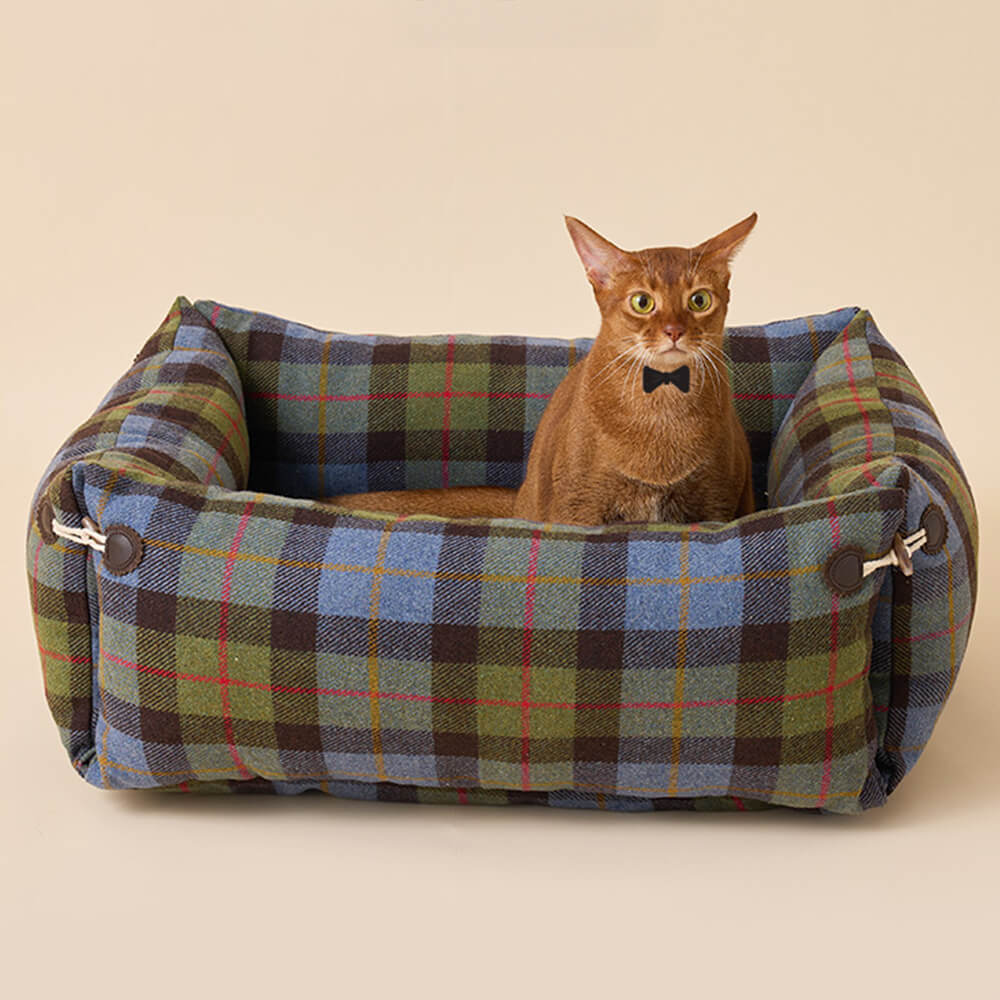 Plaid Expandable Soft Reversible With Horn Button Dog & Cat Bed