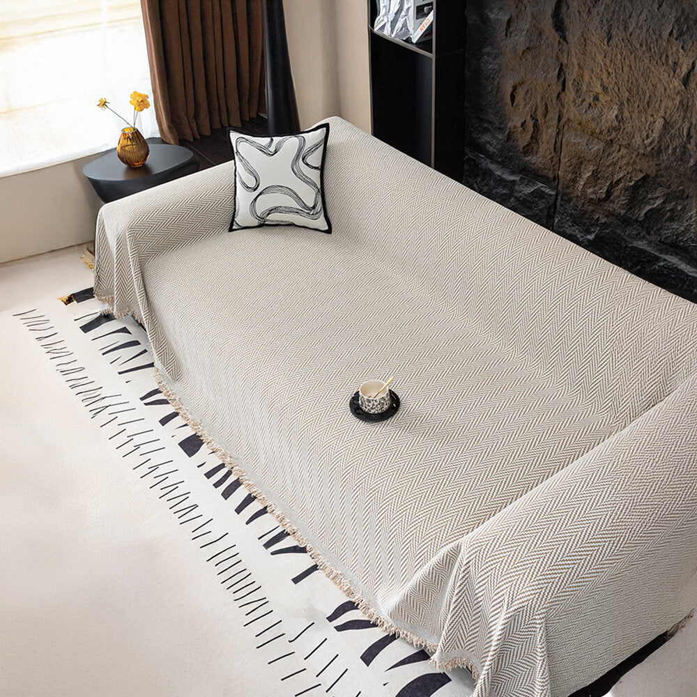 Premium Chenille Textured with Stylish Fringe Couch Cover