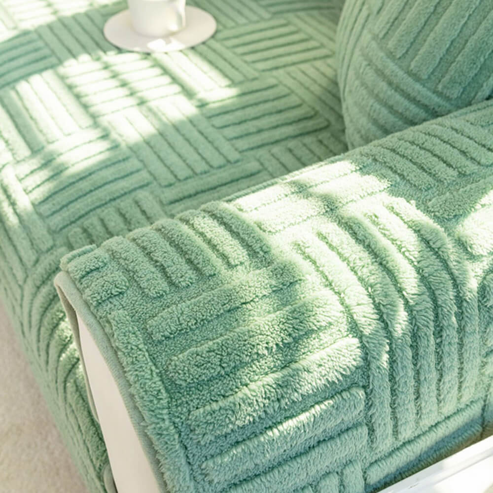 Striped Textured Plush Non-slip Couch Cover