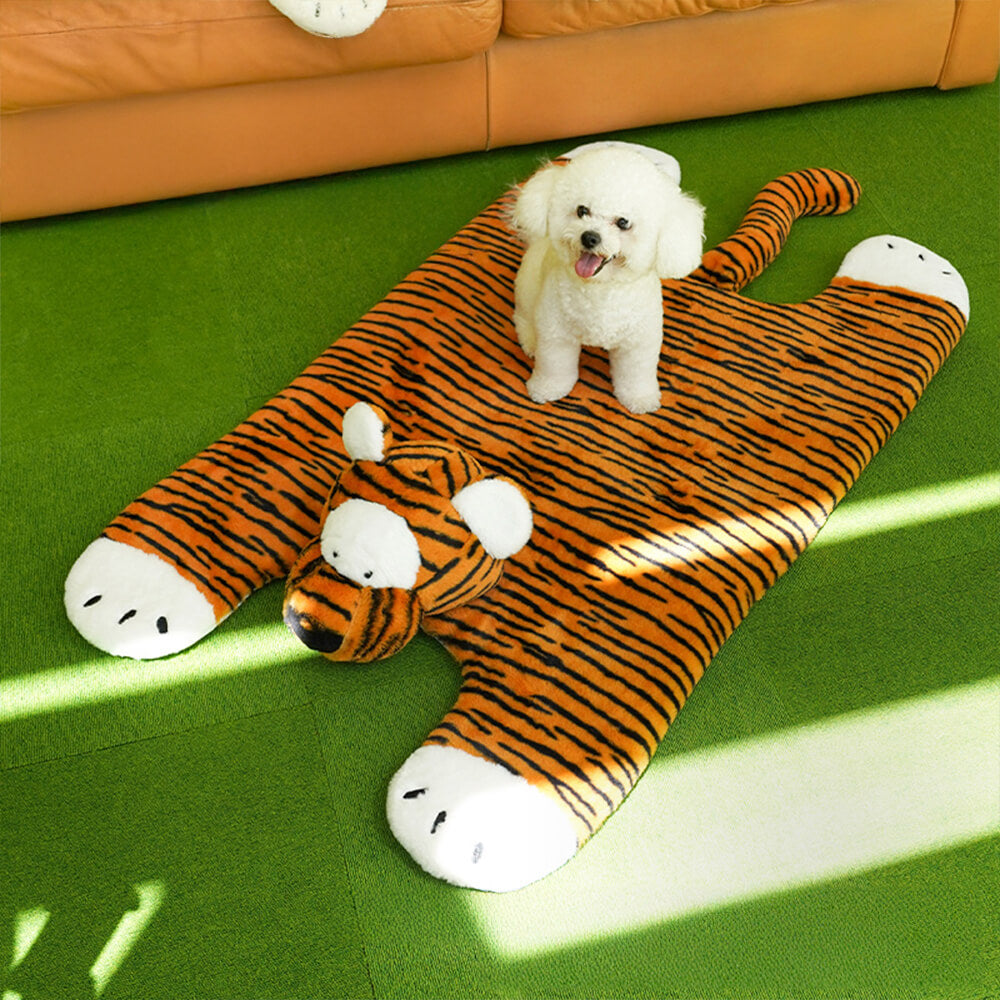 Tapis de couchage chaud pour chien et chat en forme de rayures de tigre