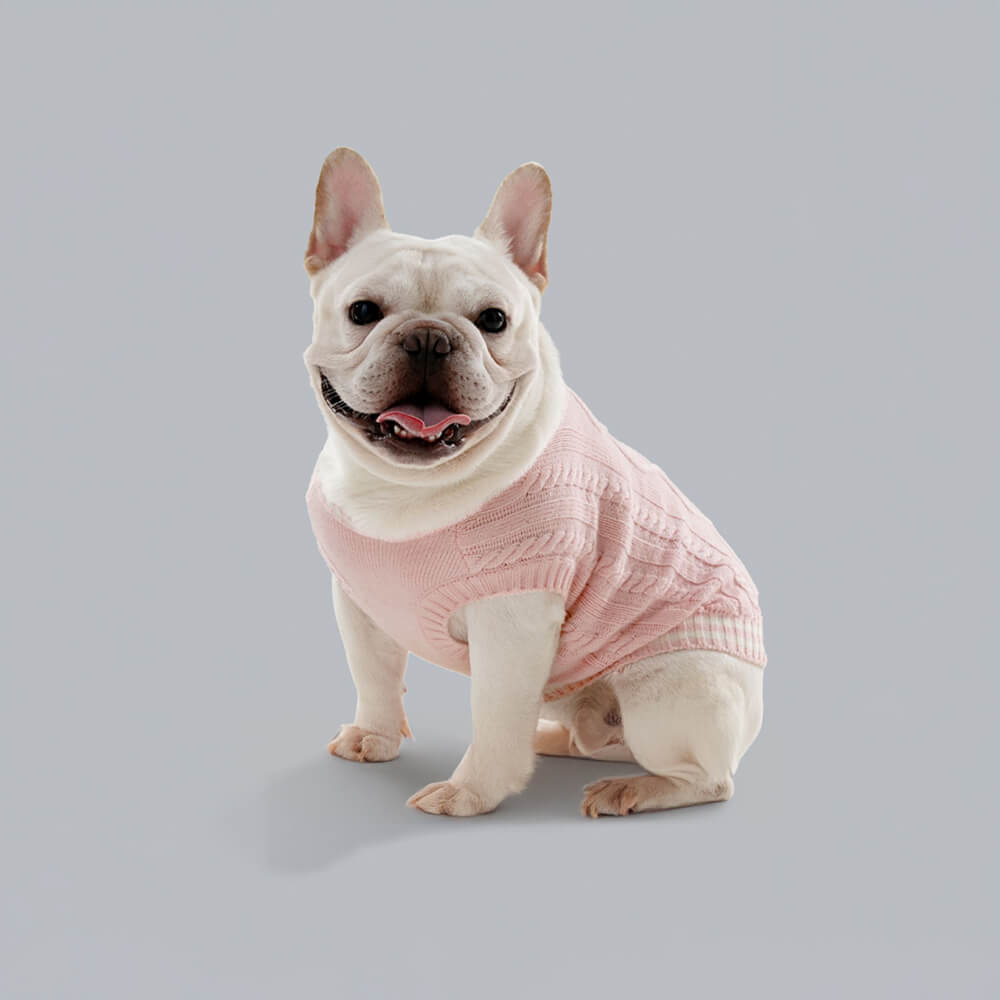 Pull chaud extensible pour chien et chat en tricot Argyle à col en V tendance