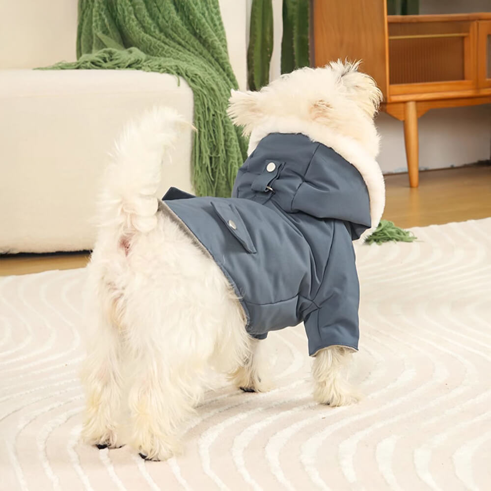 Manteau pour chien à capuche coupe-vent ultra-chaud avec doublure en fausse fourrure