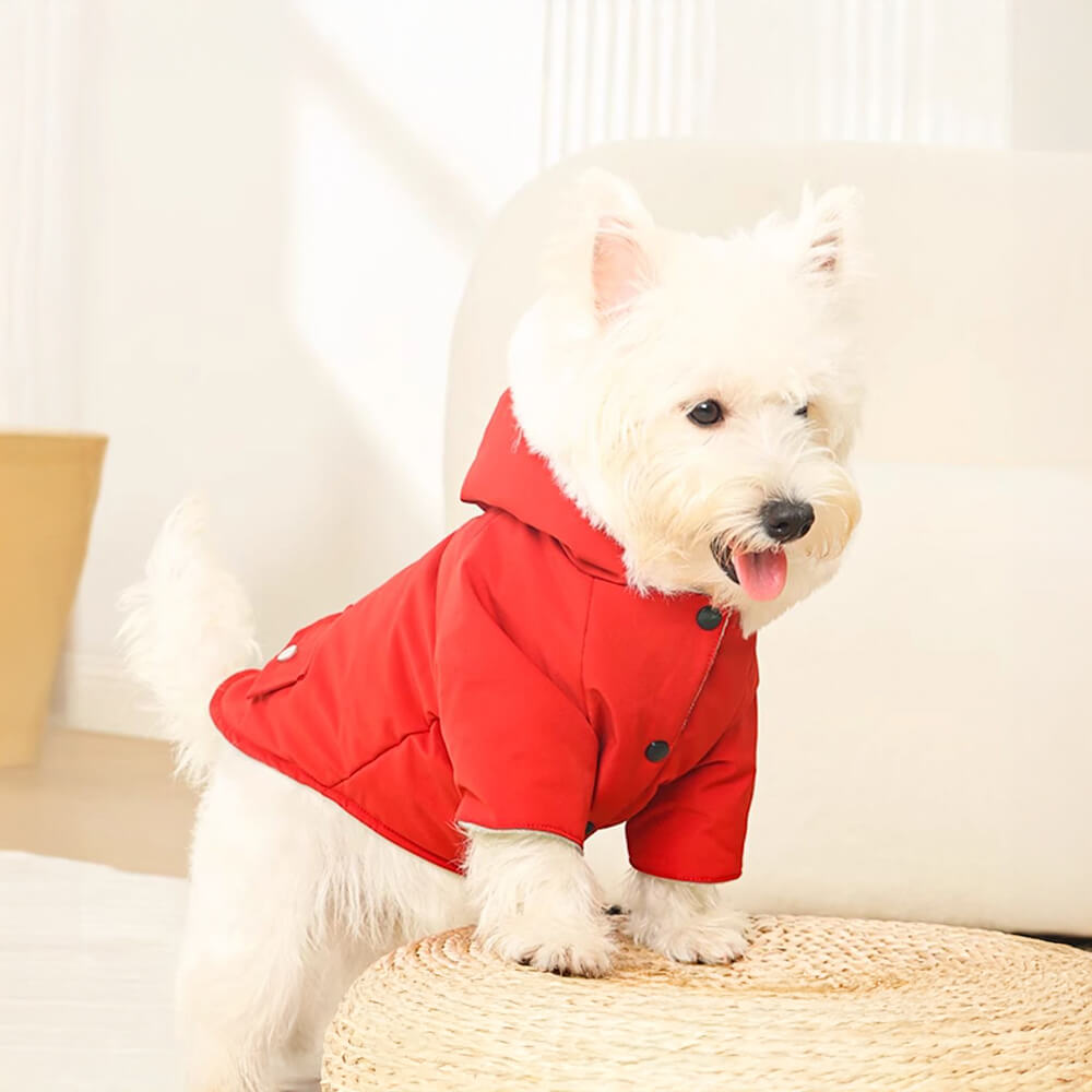 Manteau pour chien à capuche coupe-vent ultra-chaud avec doublure en fausse fourrure