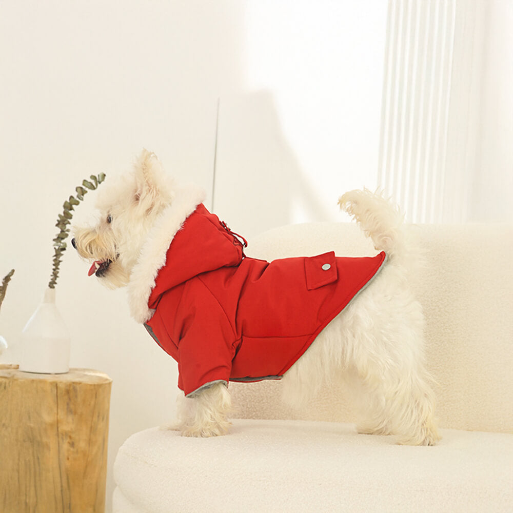 Manteau pour chien à capuche coupe-vent ultra-chaud avec doublure en fausse fourrure