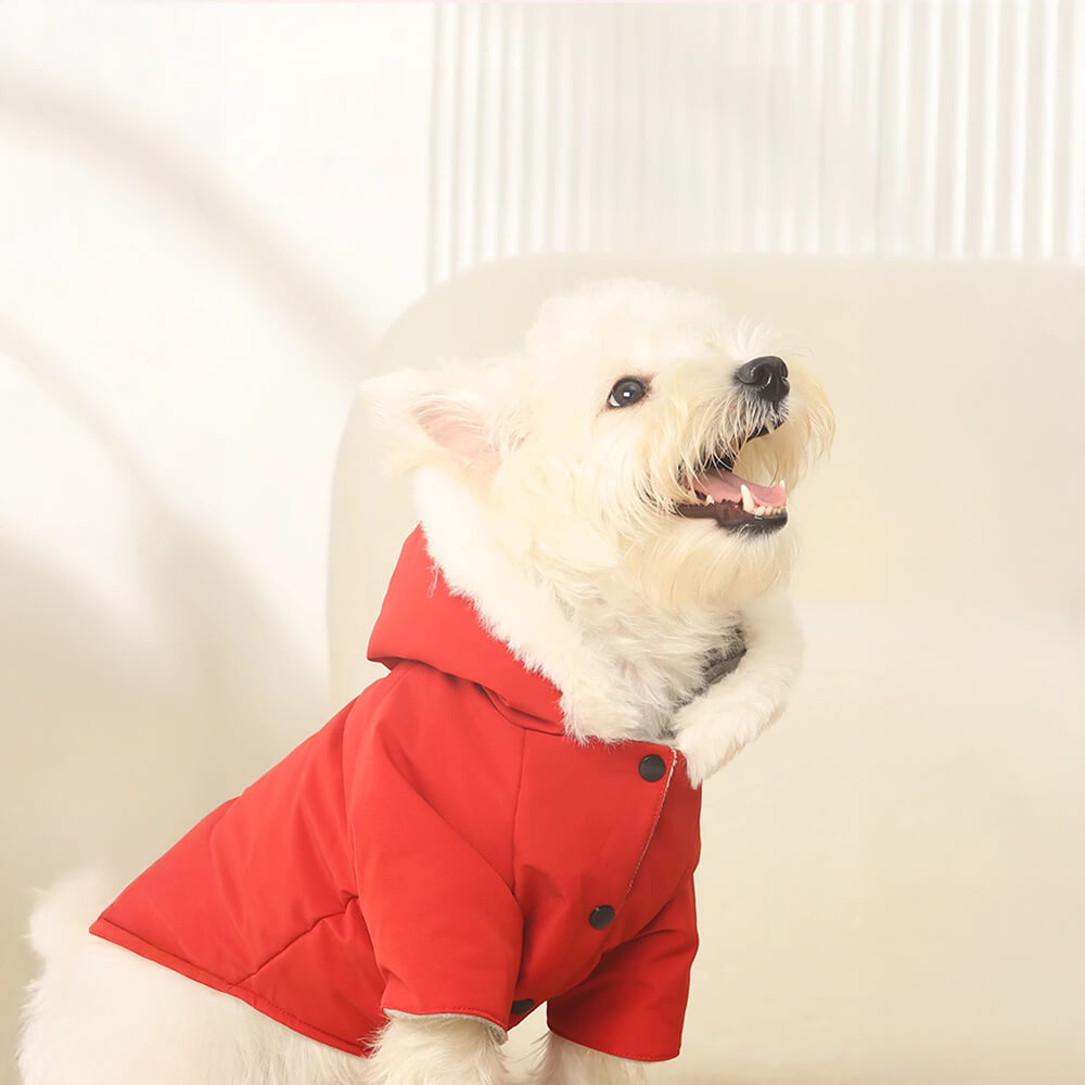 Manteau pour chien à capuche coupe-vent ultra-chaud avec doublure en fausse fourrure