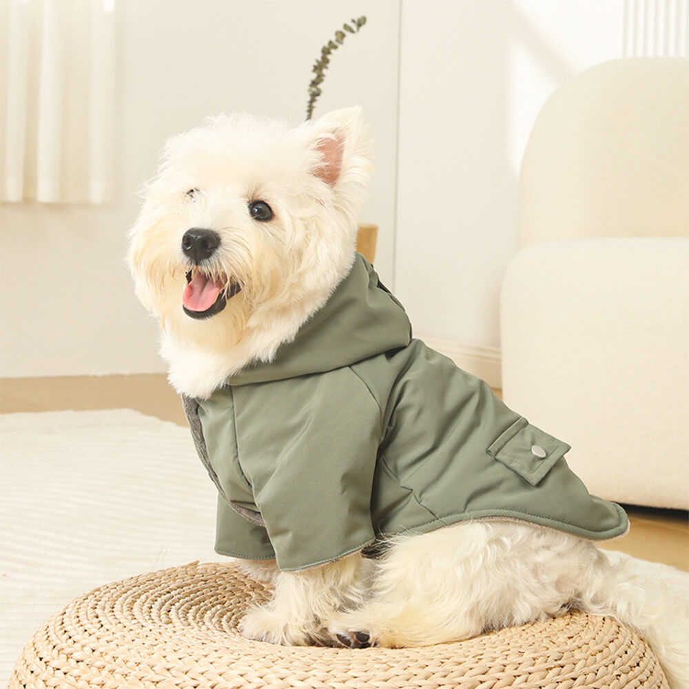 Manteau pour chien à capuche coupe-vent ultra-chaud avec doublure en fausse fourrure