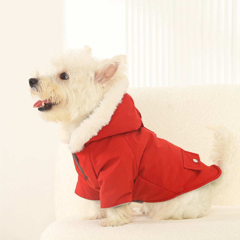 Manteau pour chien à capuche coupe-vent ultra-chaud avec doublure en fausse fourrure