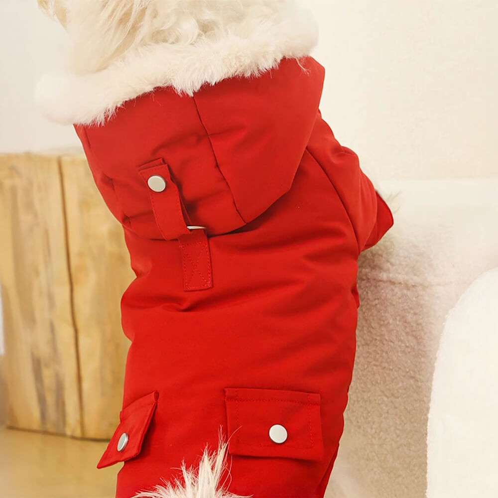 Manteau pour chien à capuche coupe-vent ultra-chaud avec doublure en fausse fourrure