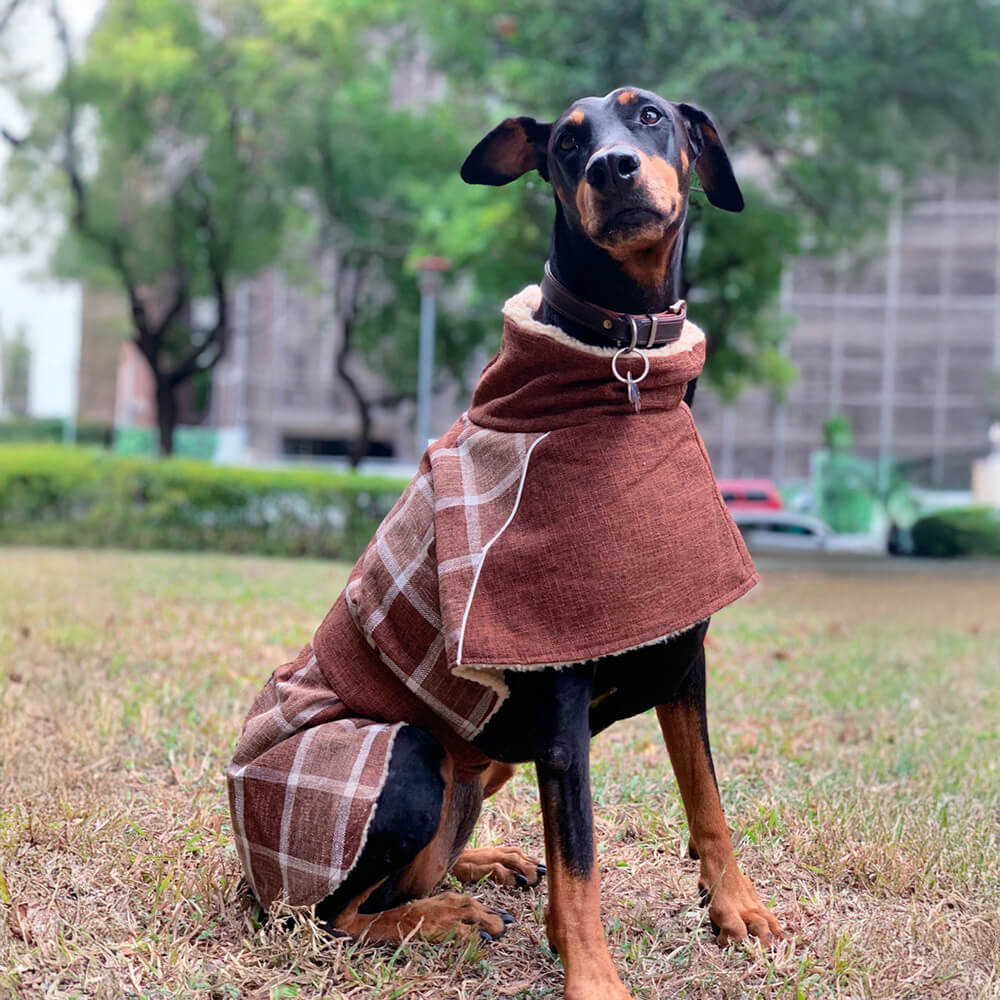 Veste pour chien à col roulé réglable en polaire chaude à carreaux