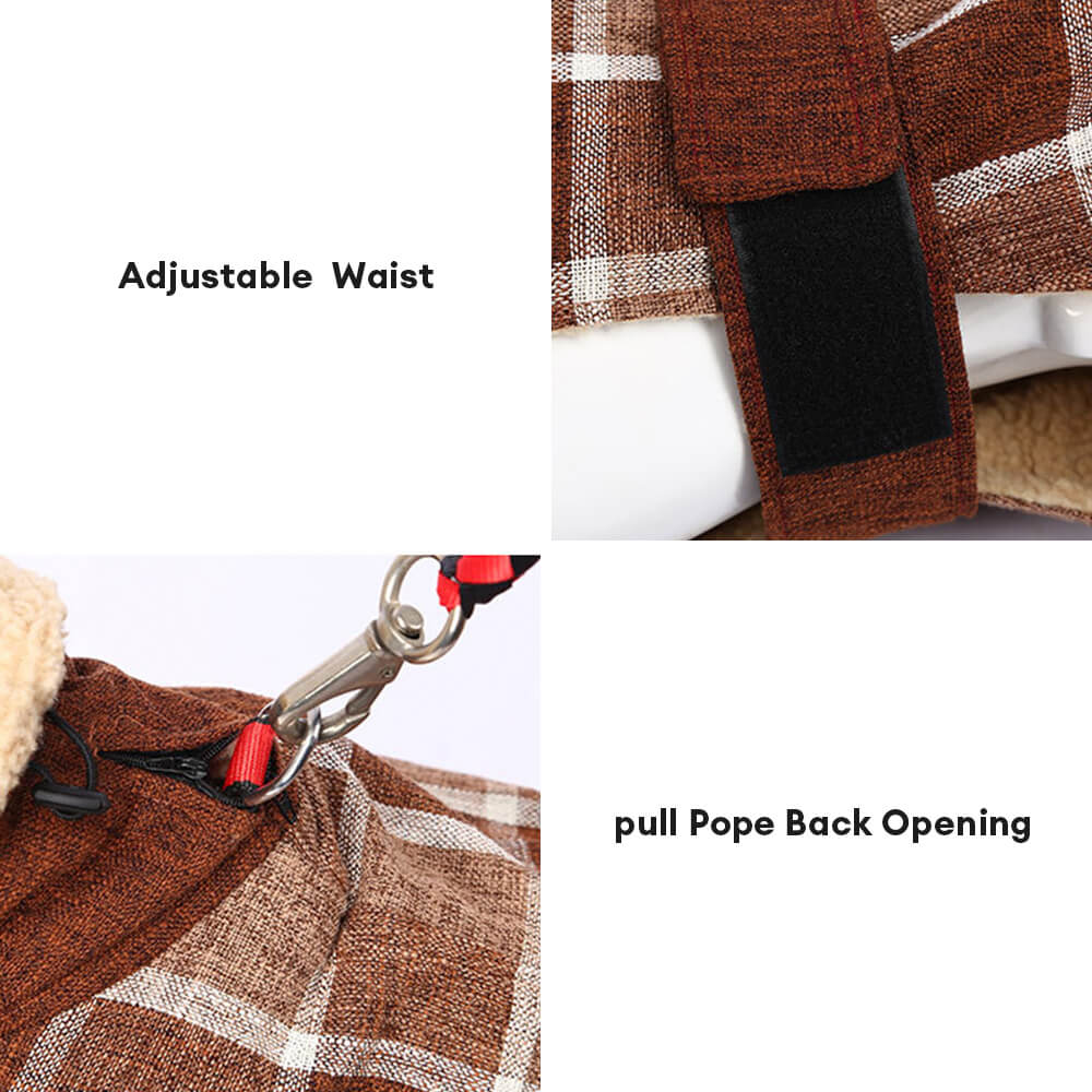 Warm Fleece Plaid Adjustable Turtleneck Dog Jacket