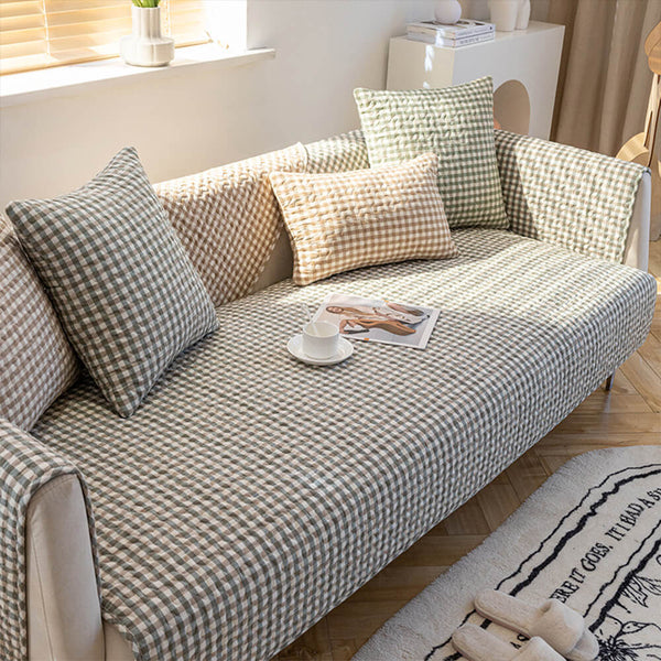 Cubierta de sofá sin algodón sin algodón de algodón a cuadros retro a cuadros