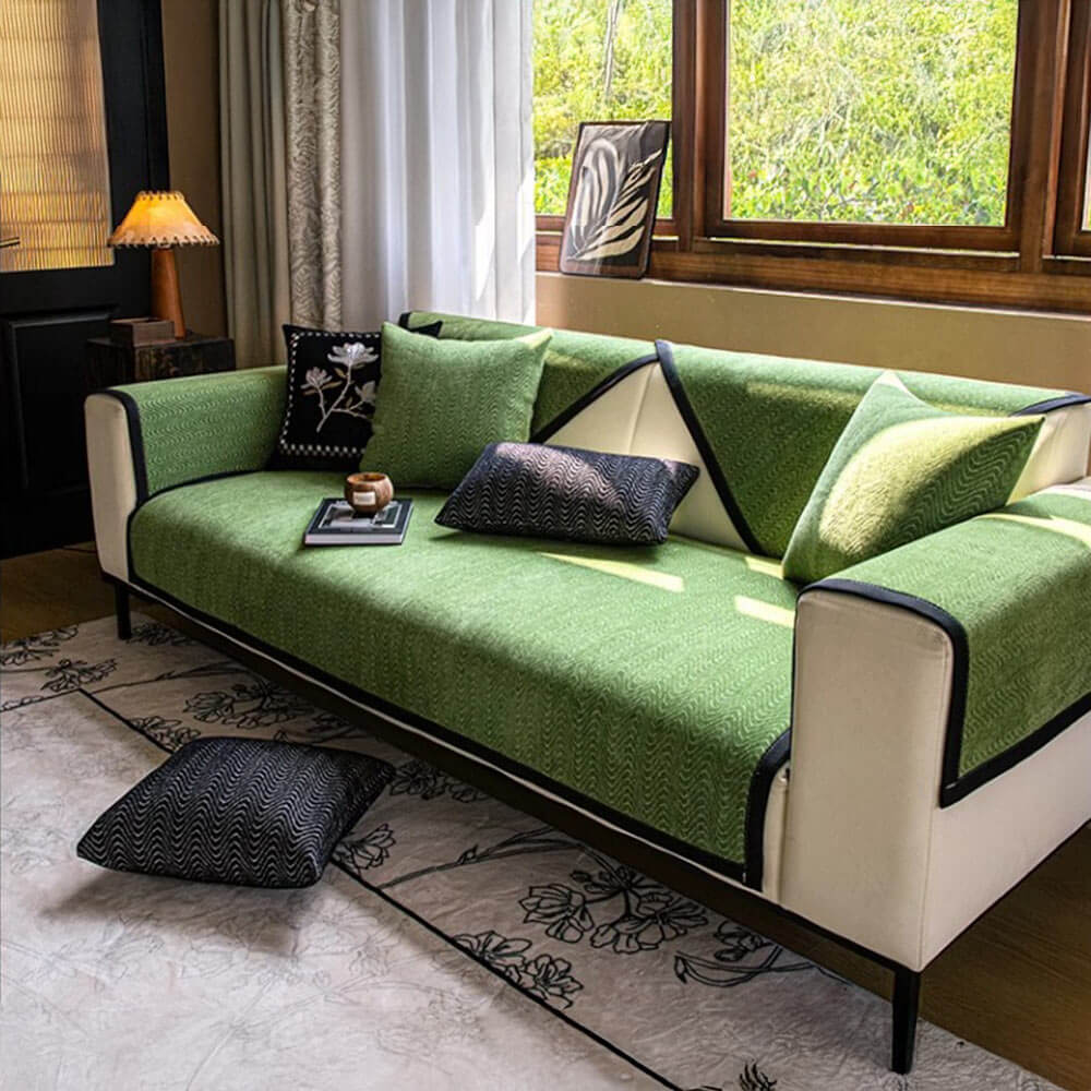 Chenille Anti-Slip Cat-Scratch Resistente a la textura ondulada Cubierta del sofá Premium