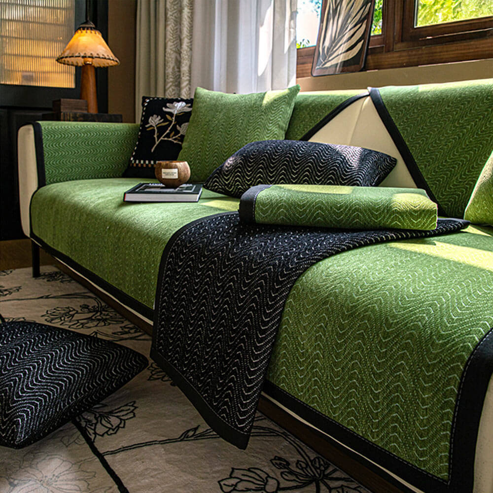 Chenille Anti-Slip Cat-Scratch Resistente a la textura ondulada Cubierta del sofá Premium