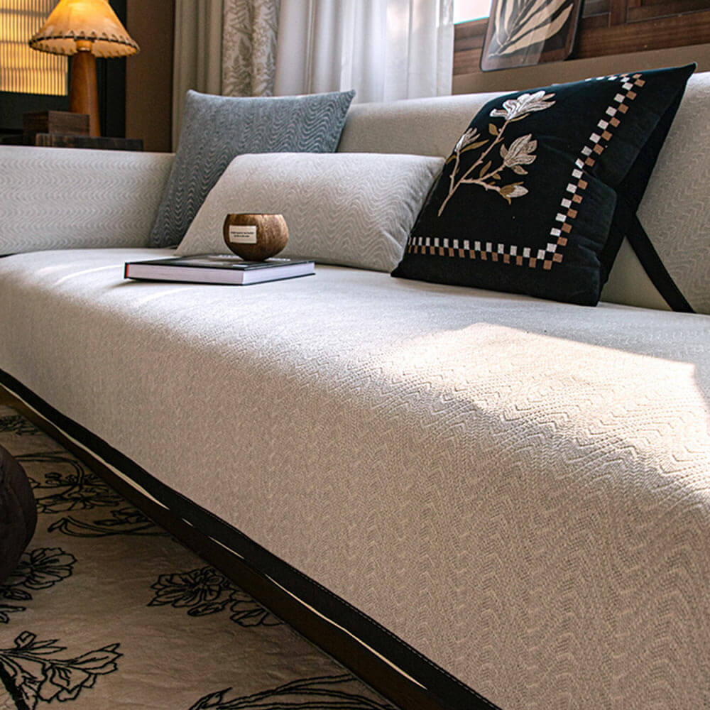 Chenille Anti-Slip Cat-Scratch Resistente a la textura ondulada Cubierta del sofá Premium