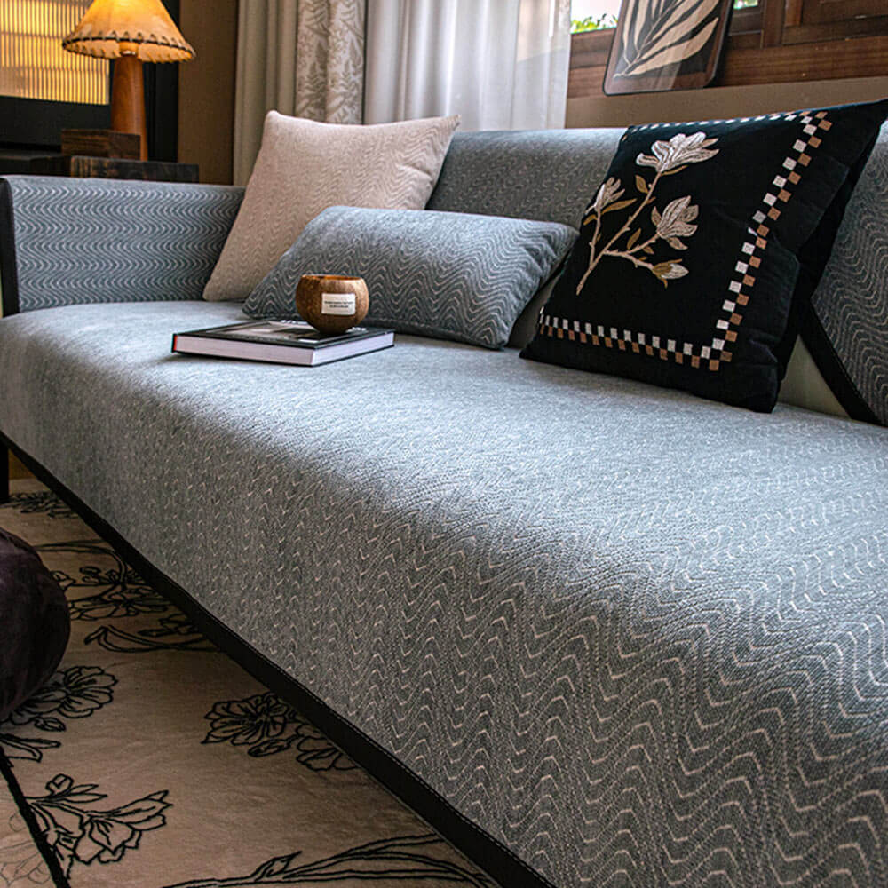 Chenille Anti-Slip Cat-Scratch Resistente a la textura ondulada Cubierta del sofá Premium