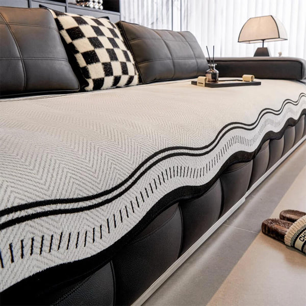 Cubierta de sofá anti-deslizamiento duradera de patrón de espiga con molduras onduladas-resistente a los rasguños de mascotas