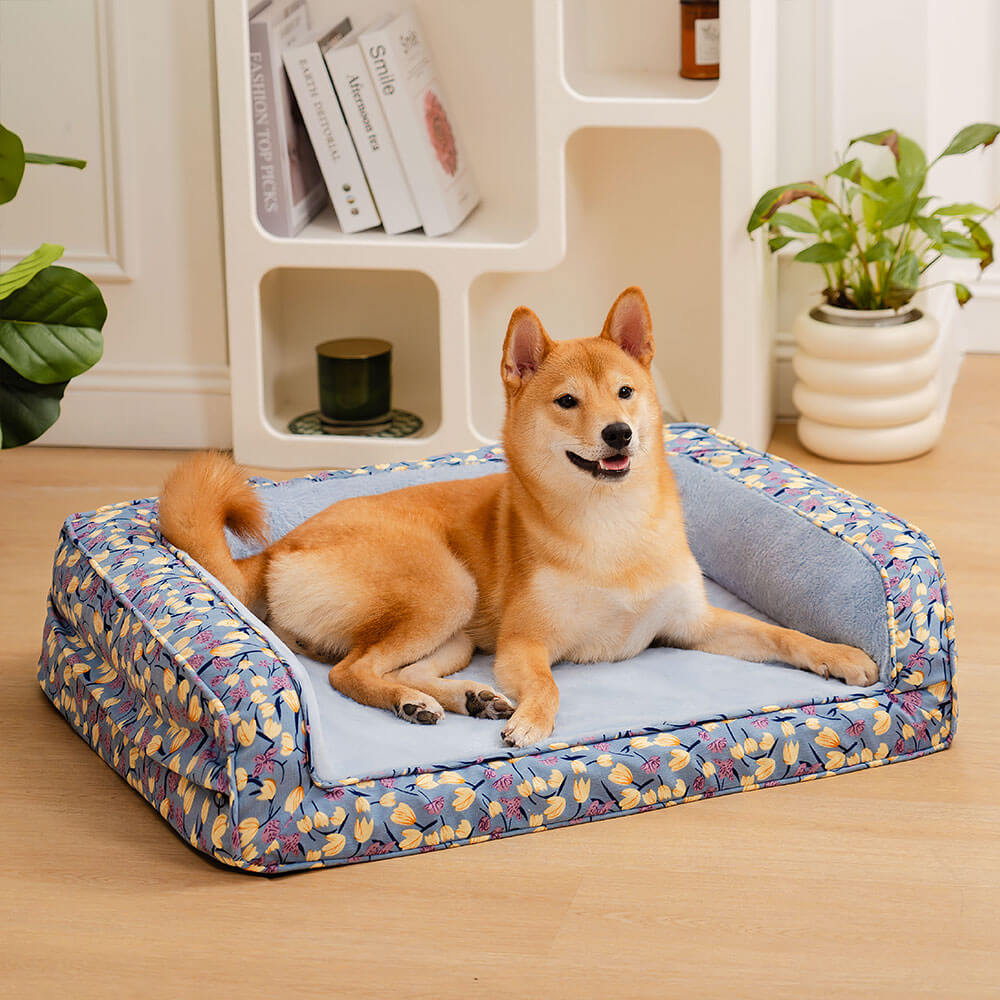 Sofá cama ortopédico para perros con soporte completo de terciopelo romántico para jardín