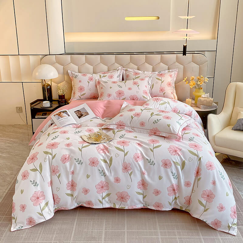 Feather-Print Brushed Cotton Breathable Comfort Bed Sheet Set