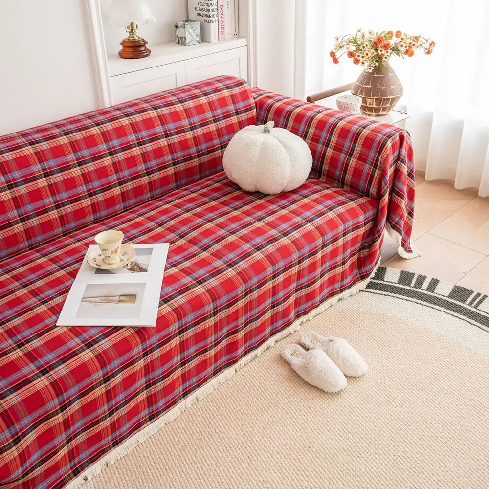 Festive Plaid Color Block Sofa Decoration Couch Cover